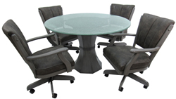 Grey Classic Caster Chairs 48 Crackle Glass Table